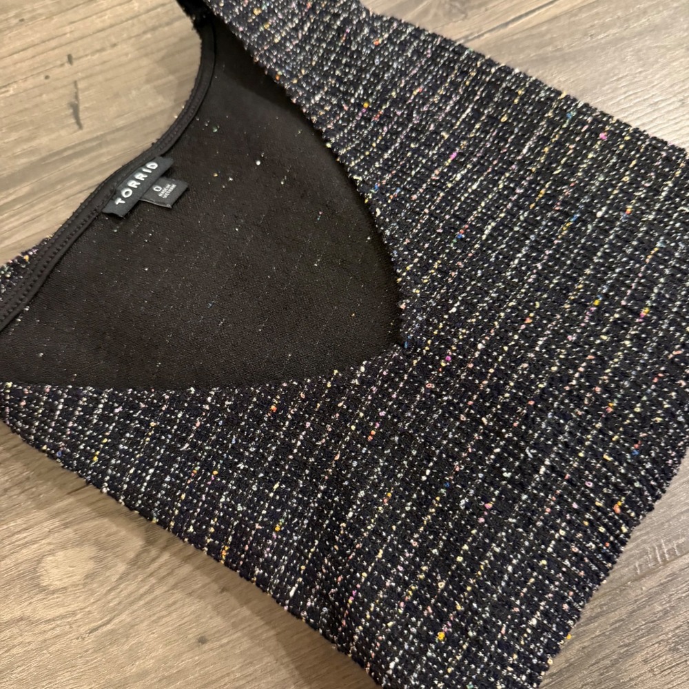 Torrid Black Rainbow Tweed Knit Peplum V-Neck Top Plus Size 0 Large